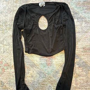 Black long sleeve crop top with cut out hole